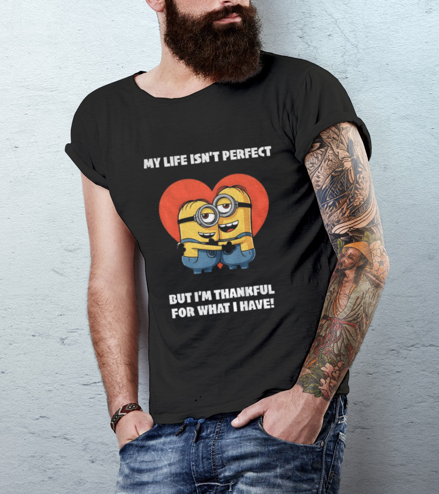 Minions My Life Isn't Perfect But I'm Thankful For What I Have Hugging Cartoon Characters T-Shirt