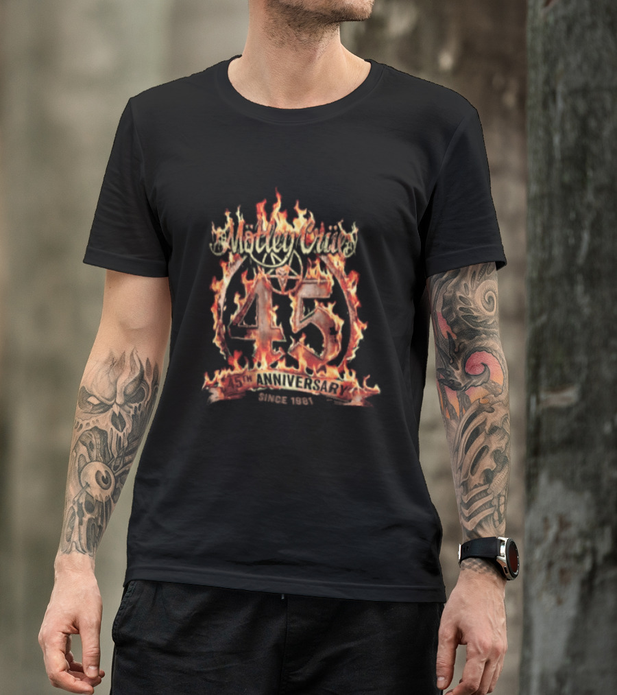 Mötley Crüe 45th Anniversary 1981 Music Band Flaming 45 T-Shirt