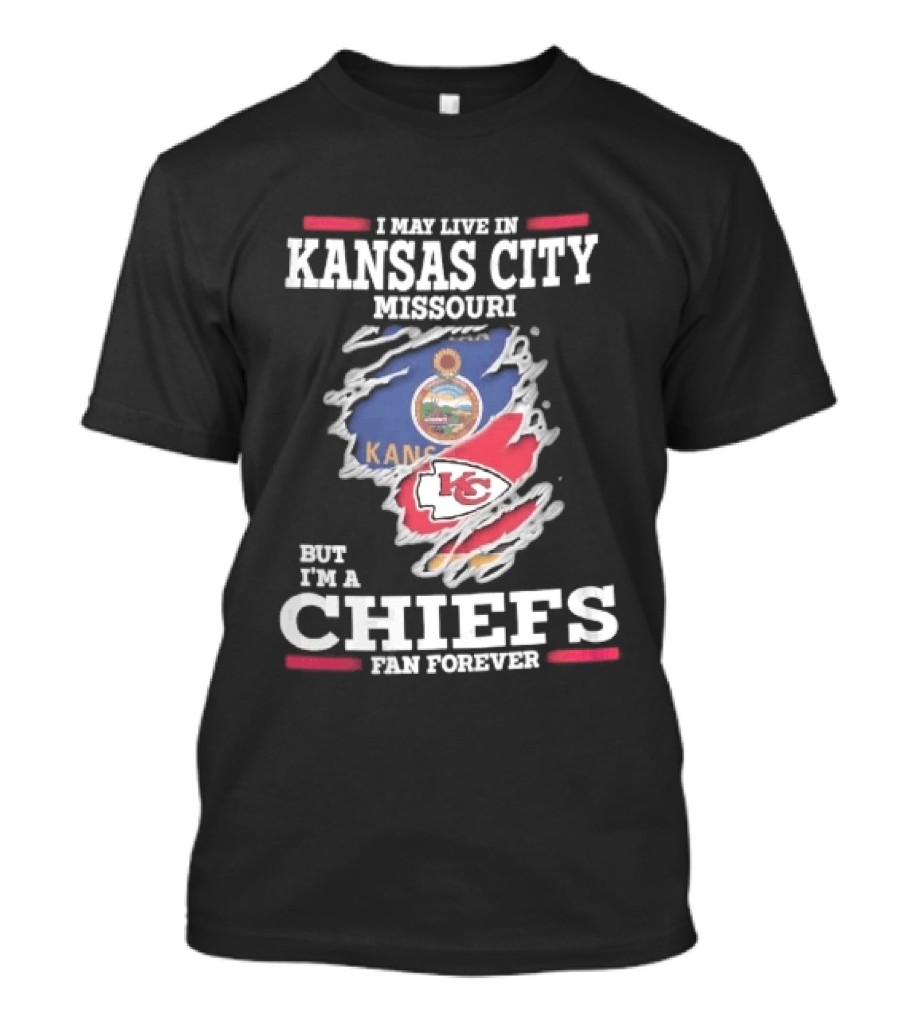 Kansas City Missouri Chiefs Fan Forever Kansas Seal Torn Skin T-Shirt