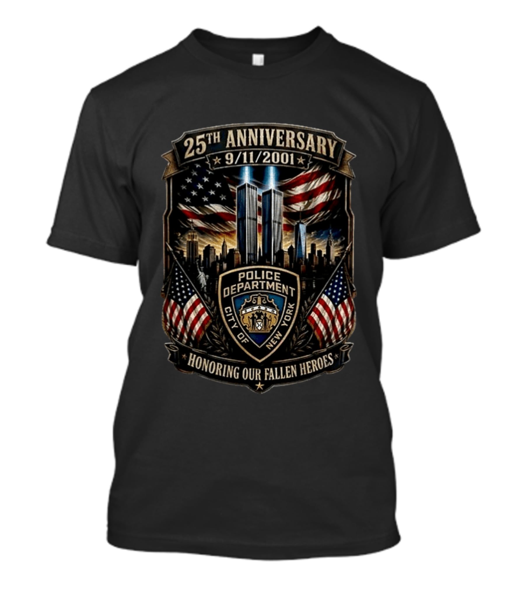 25th Anniversary 9/11/2001 New York City Police Department Honoring Our Fallen Heroes T-Shirt