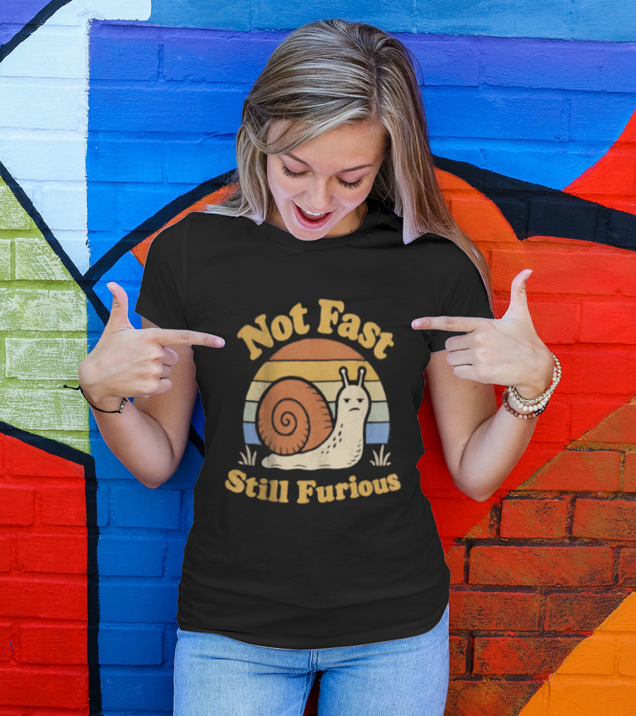 Not Fast Still Furious Vintage Snail Retro Stripes T-Shirt