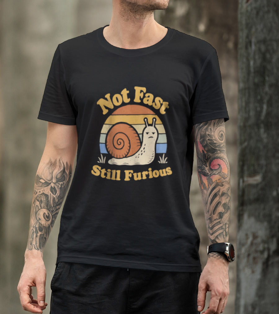 Not Fast Still Furious Vintage Snail Retro Stripes T-Shirt