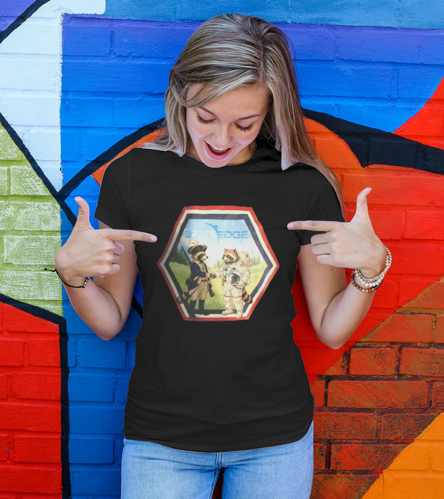 Orbits Edge Raccoon Soldier And Astronaut Handshake Cartoon T-Shirt