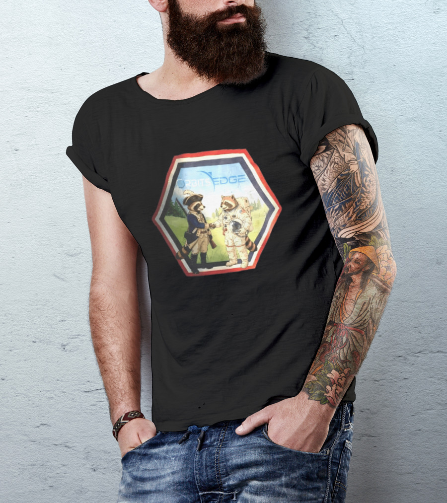 Orbits Edge Raccoon Soldier And Astronaut Handshake Cartoon T-Shirt