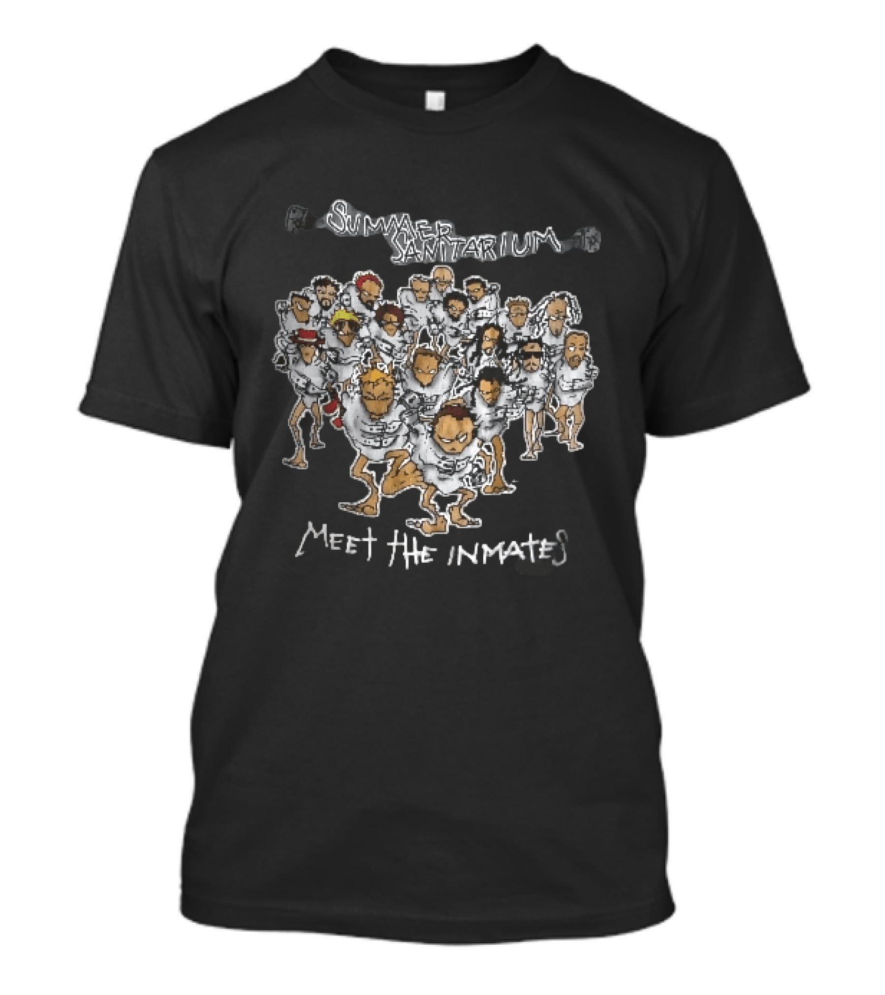 Summer Sanitarium Meet The Inmates Cartoon Caricatures Straitjackets T-Shirt