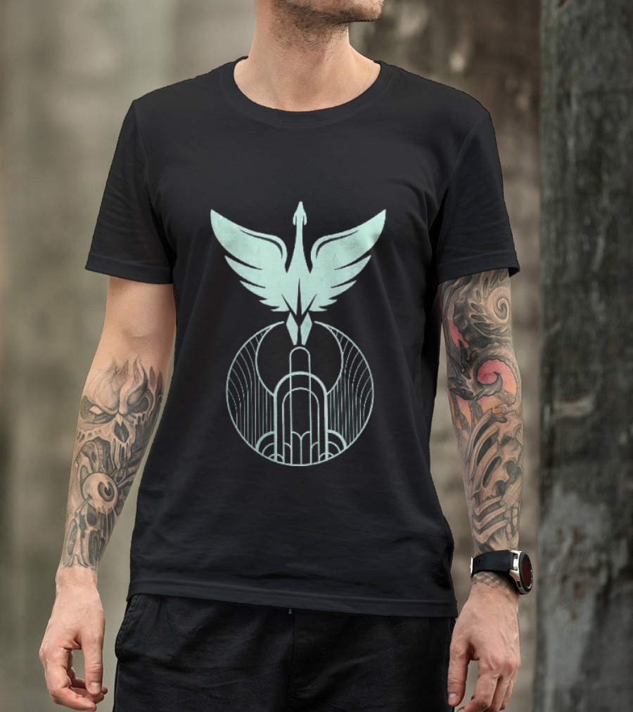 Teal Art Deco Symmetrical Swan Crest Wings Geometric T-Shirt