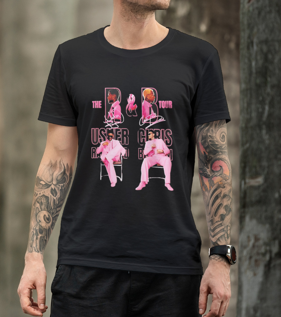 The R&B Tour Usher Raymond Chris Brown Pink Suit Concert Collaboration T-Shirt