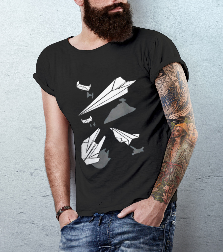 White Origami Paper Airplanes Star Wars Spaceship Shadow Illusions T-Shirt