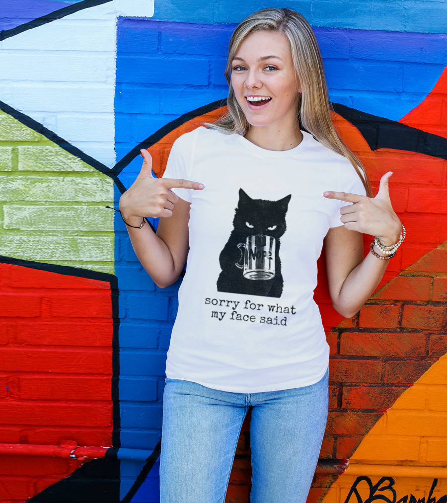 Nope Black Cat Sorry For What My Face Said T-Shirt