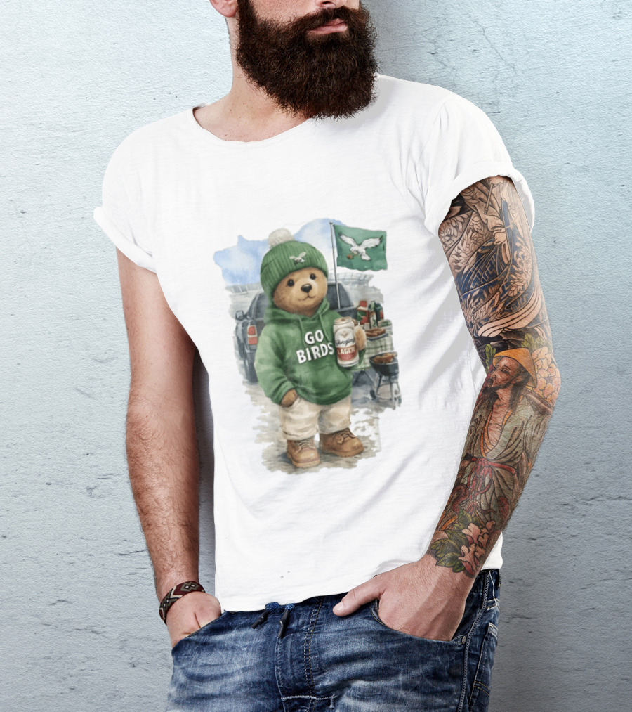Philadelphia Eagles Go Birds Yuengling Lager Tailgate Teddy Bear Watercolor Truck Scene T-Shirt