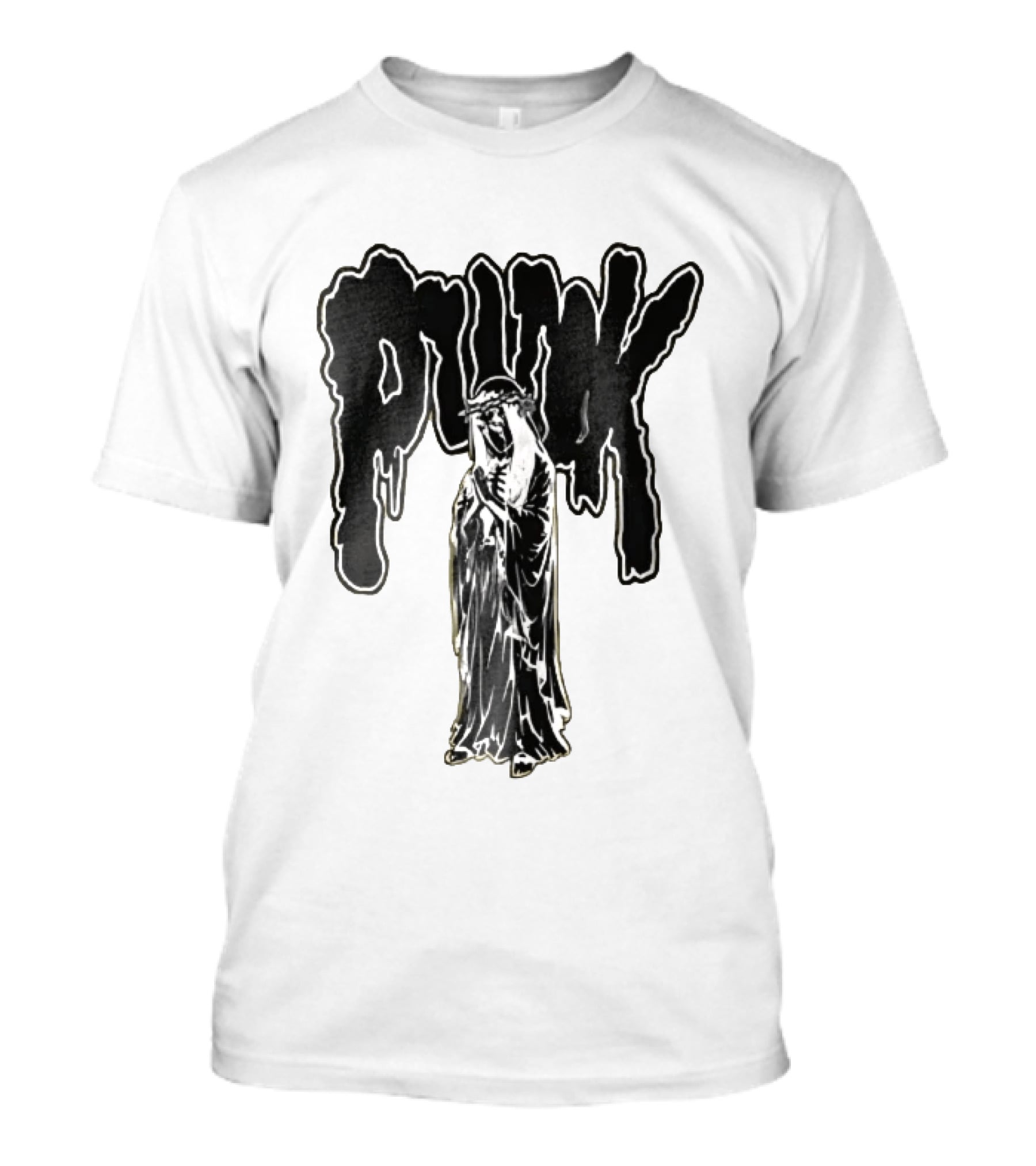 Punk Dripping Hooded Skeleton Praying Crown Of Thorns T-Shirt