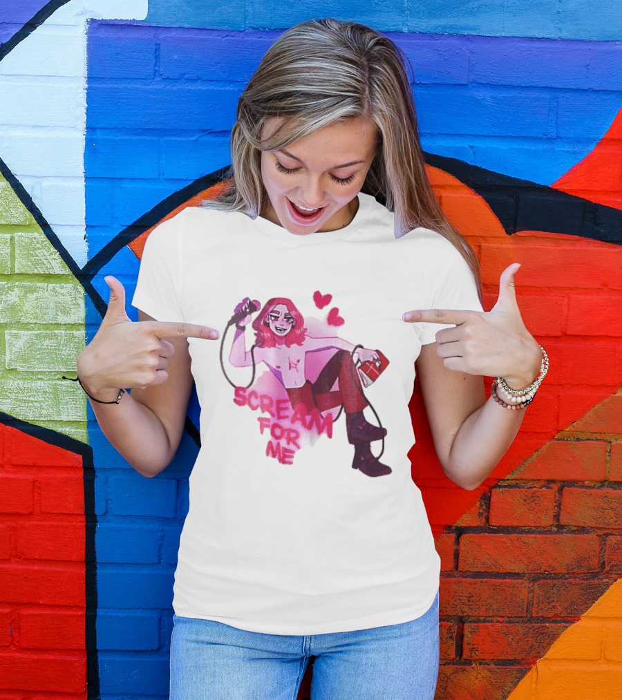 Scream For Me Pink Hair Microphone Book Cartoon T-Shirt