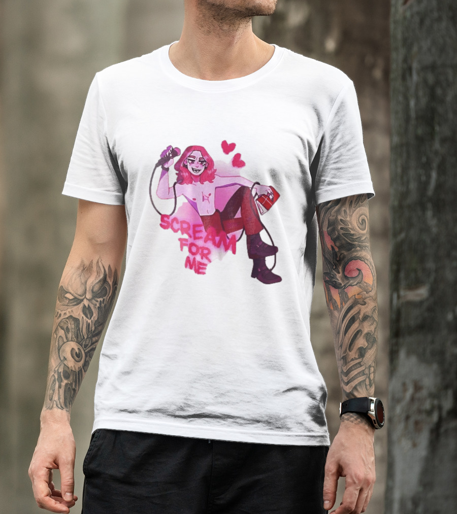Scream For Me Pink Hair Microphone Book Cartoon T-Shirt