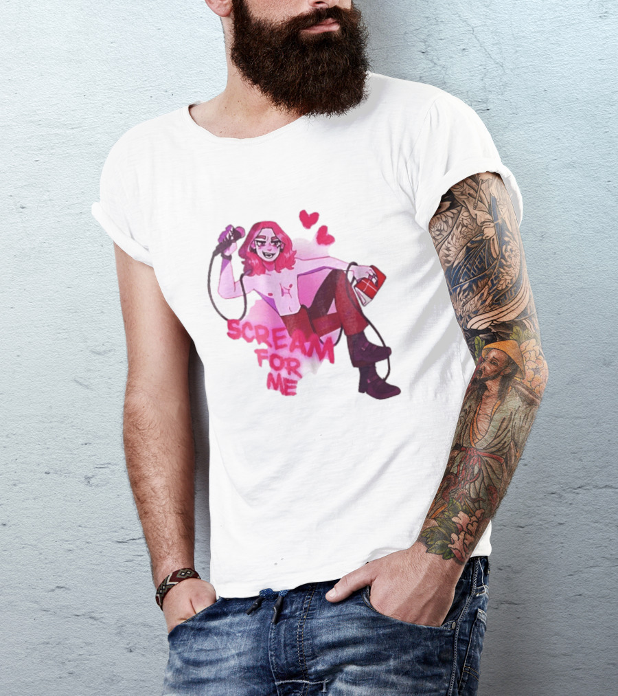 Scream For Me Pink Hair Microphone Book Cartoon T-Shirt