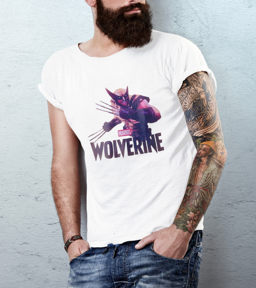 Marvel Wolverine Masked Superhero Claws Extended Purple Glow T-Shirt