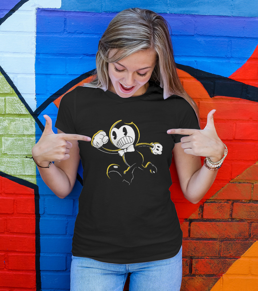 Bendy And The Ink Machine Iconic Cartoon Running With Bowtie T-Shirt