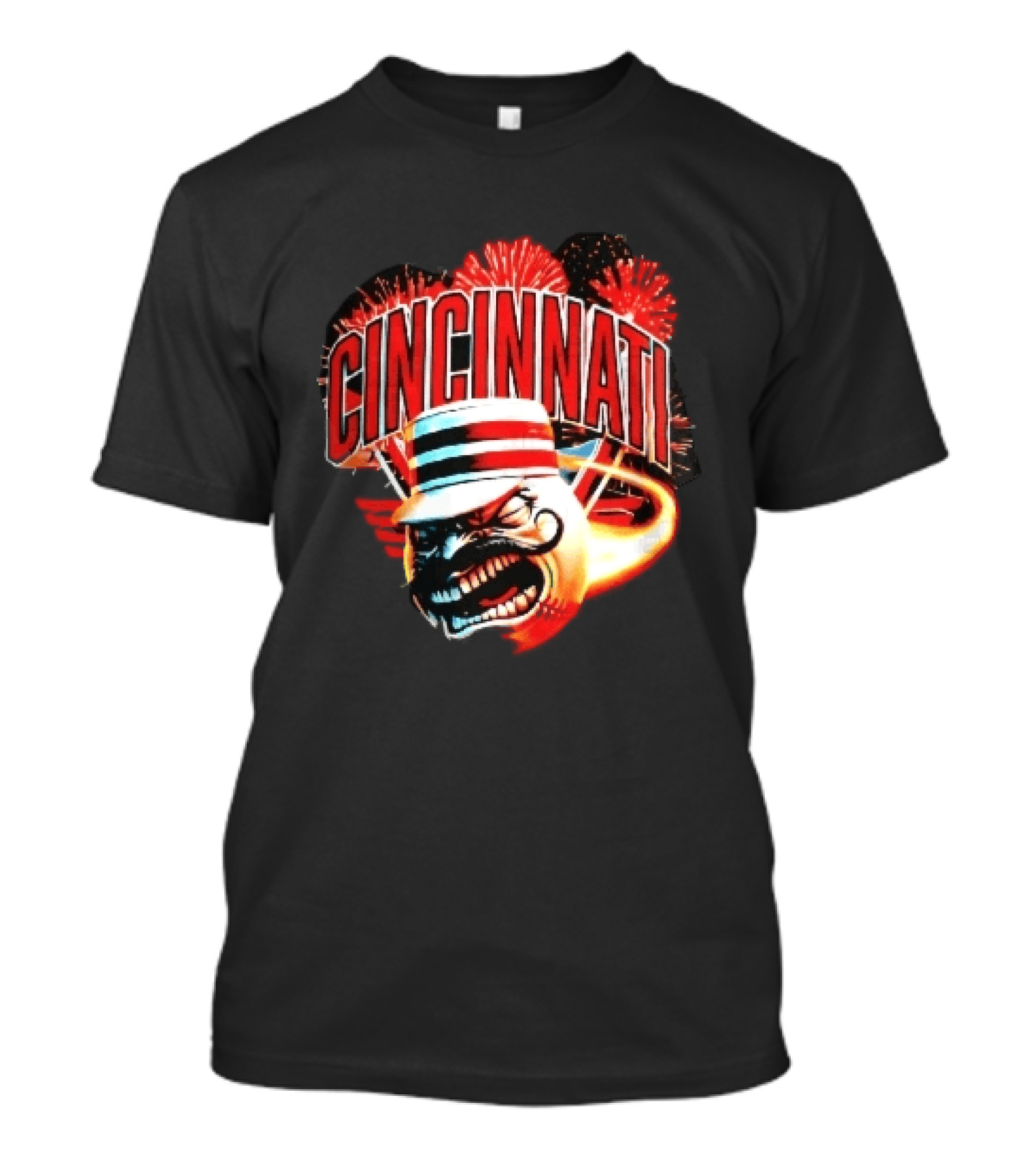 Cincinnati Reds Angry Pillbox Hat Fireball Fireworks MLB T-Shirt