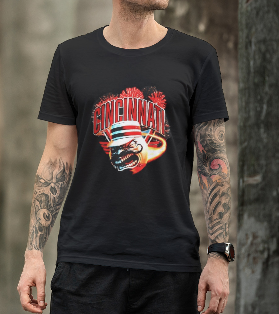 Cincinnati Reds Angry Pillbox Hat Fireball Fireworks MLB T-Shirt