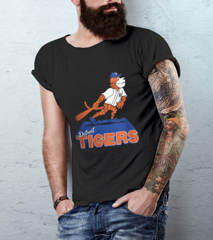 Detroit Tigers MLB Cartoon Player Swinging Bat T-Shirt