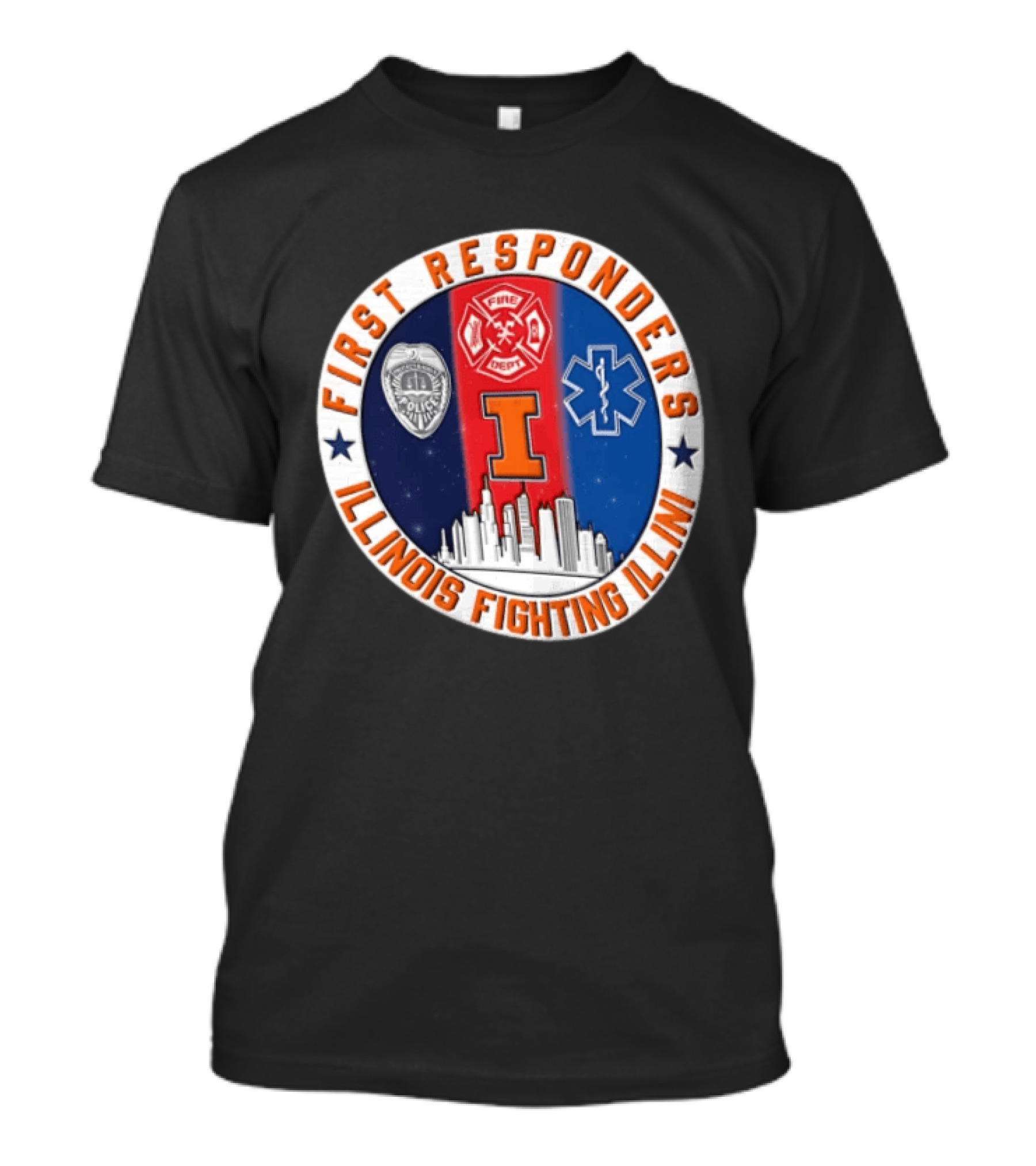 Illinois Fighting Illini First Responders 9.11 Never Forget T-Shirt