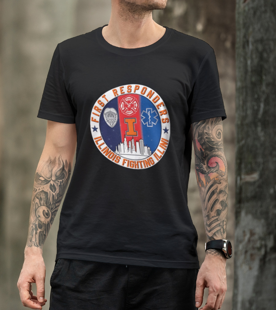 Illinois Fighting Illini First Responders 9.11 Never Forget T-Shirt