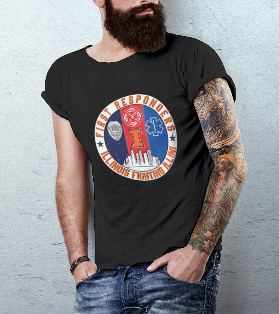 Illinois Fighting Illini First Responders 9.11 Never Forget T-Shirt