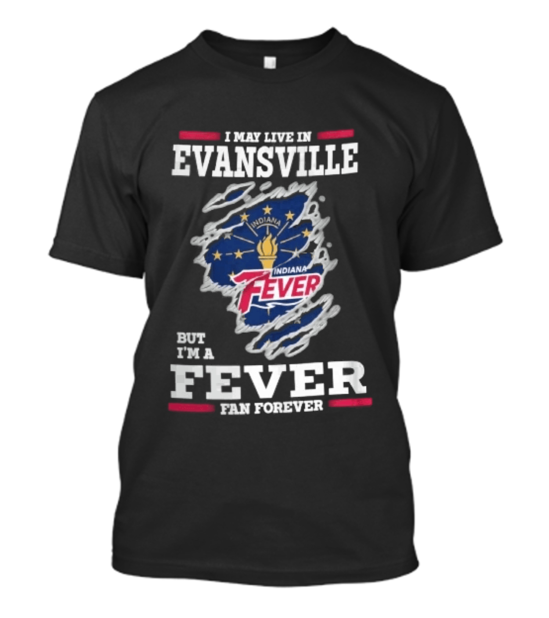 Indiana Fever WNBA Forever Ripped Fabric State Flag Evansville T-Shirt