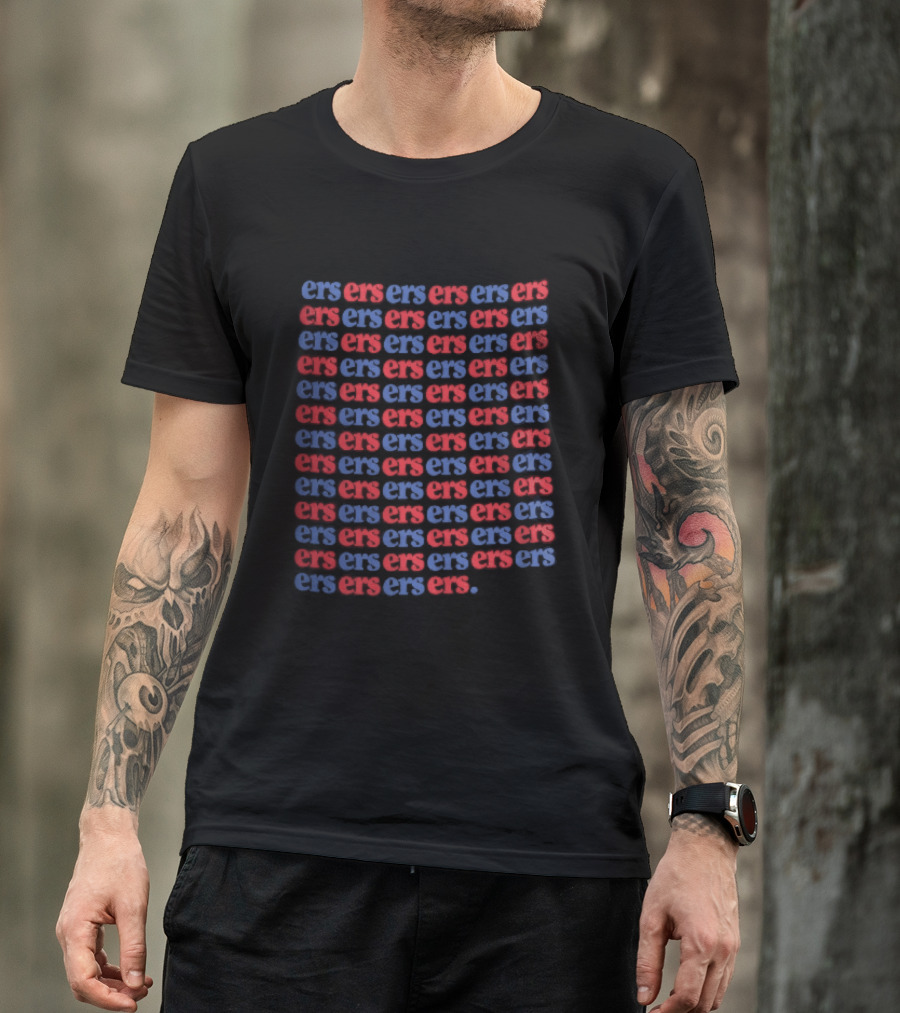 Ers Red Blue Repeating Font Grid T-Shirt