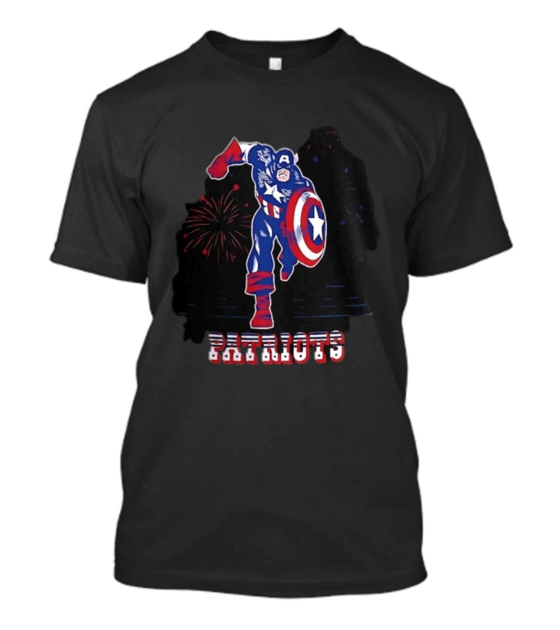 Patriots Captain America Shield Fireworks Cartoon T-Shirt