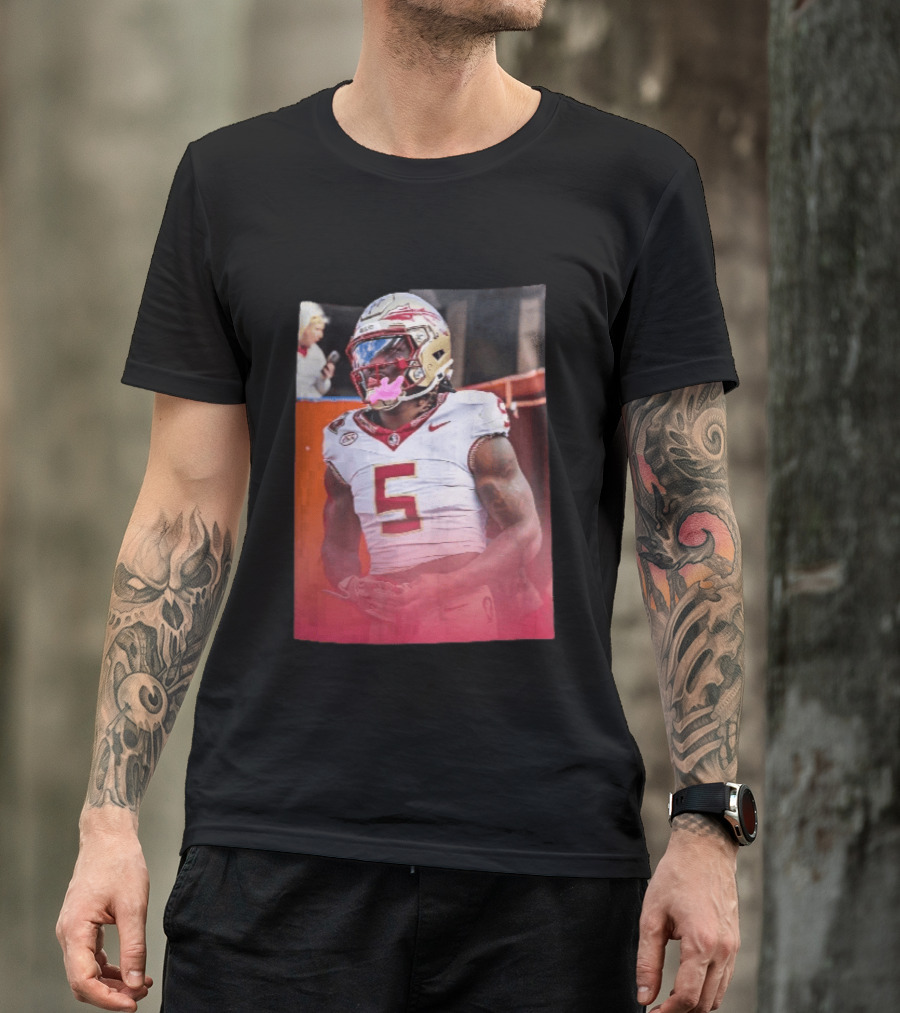 Florida State Seminoles NCAA Football Player Pink Mouthguard Red Gradient T-Shirt
