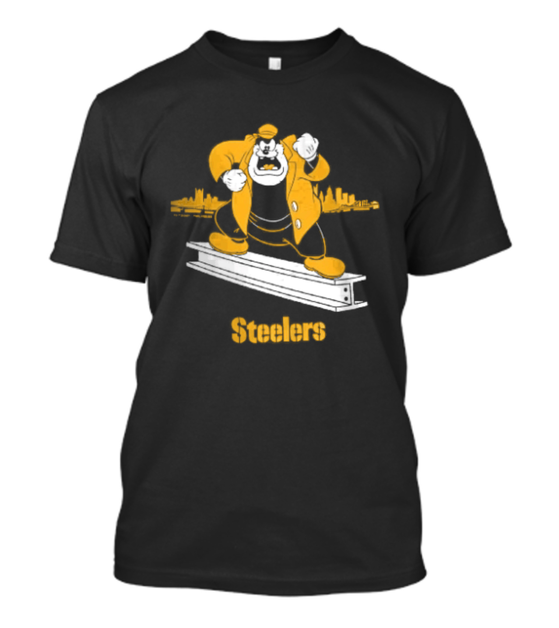 Pittsburgh Steelers Cartoon Pete On Steel Beam Cityscape T-Shirt