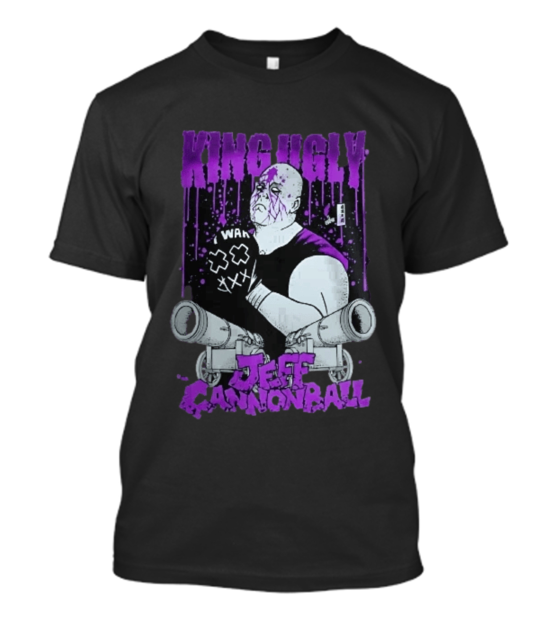 King Ugly War Jeff Cannonball Bald Wrestler Cannons Purple Dripping Paint T-Shirt