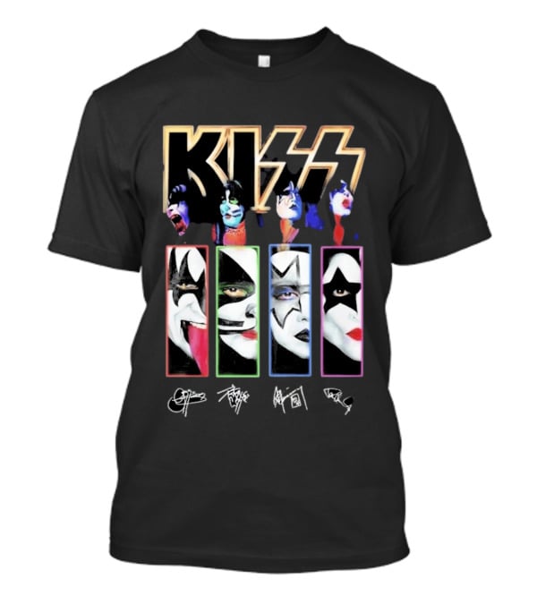 KISS Band Members Faces And Autographs Signature T-Shirt