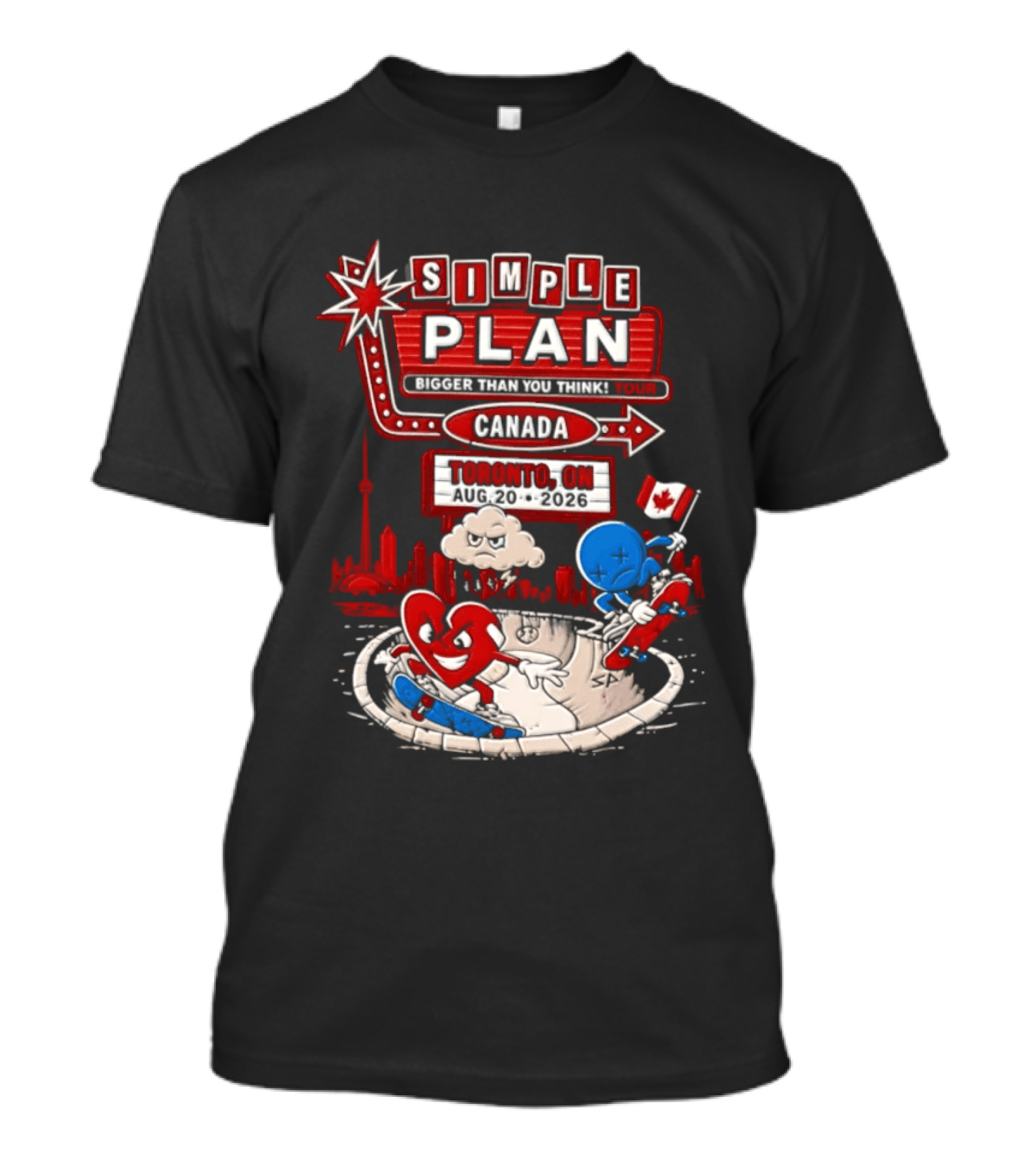 Simple Plan Toronto ON Canada 2026 Bigger Than You Think Tour Skyline And Flag T-Shirt