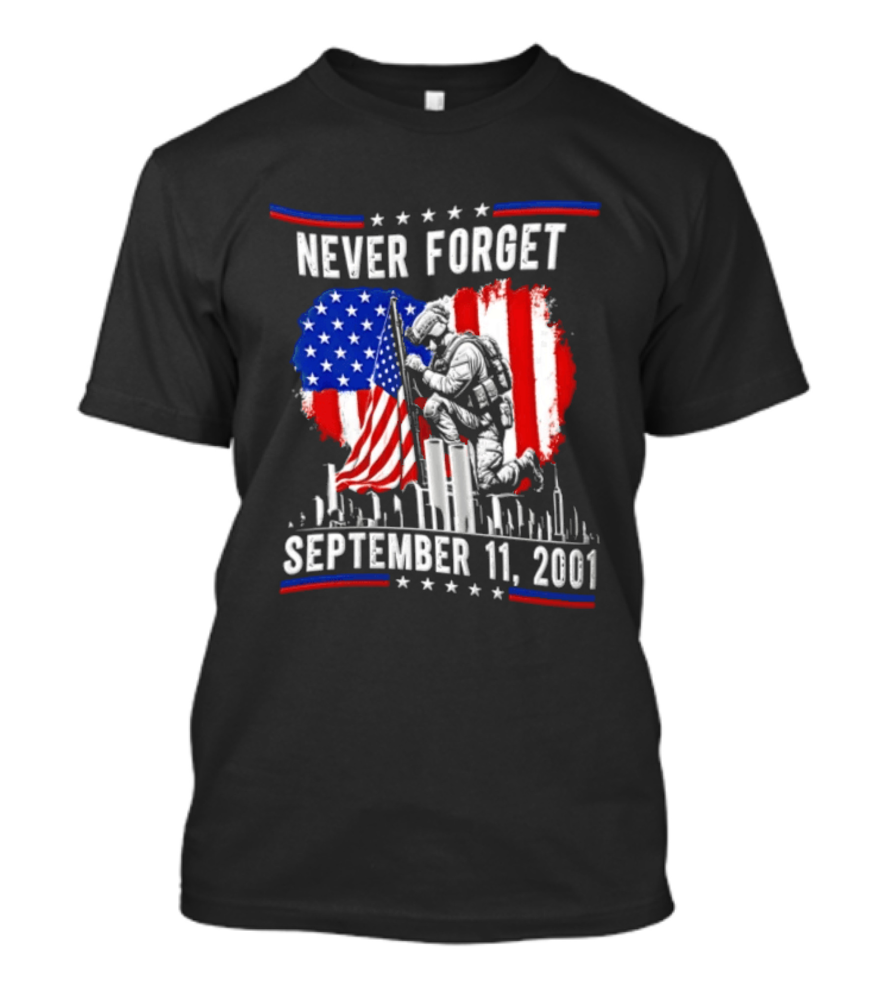 Never Forget September 11 2001 Soldier American Flag Memorial T-Shirt