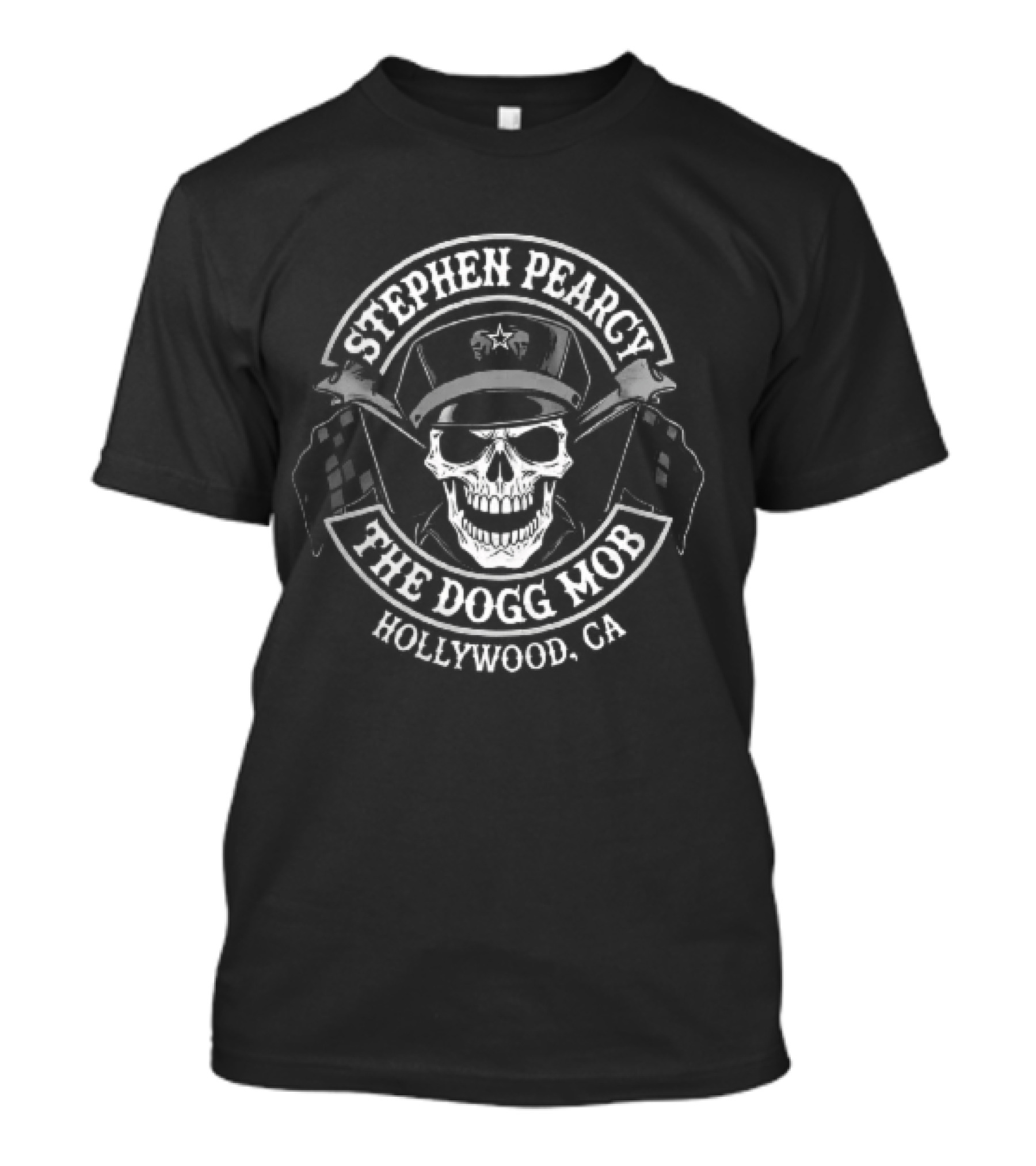 Stephen Pearcy The Dogg Mob Hollywood CA Skull Biker Cap Checkered Flags T-Shirt