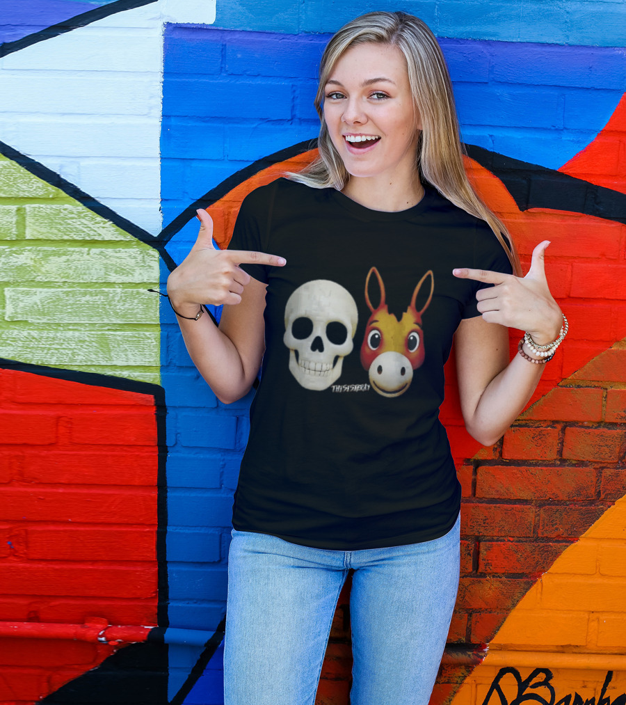 Thisistheray Human Skull And Donkey Emoji Heads T-Shirt