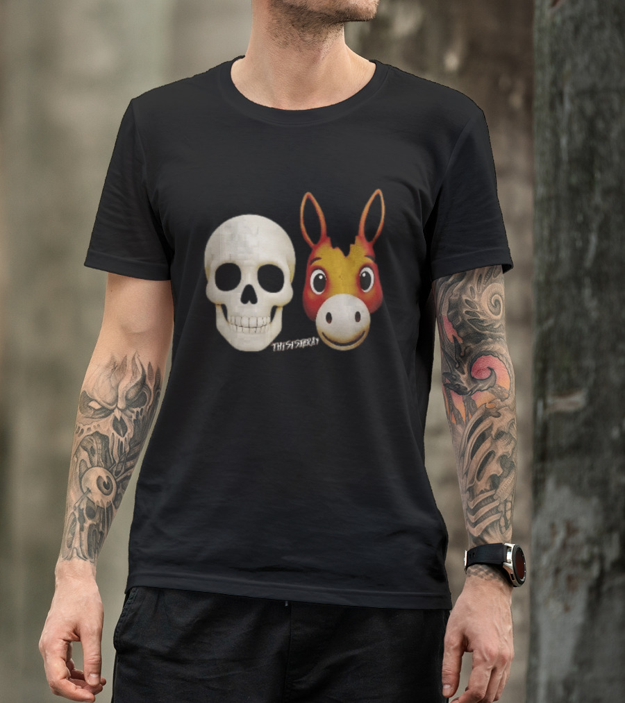 Thisistheray Human Skull And Donkey Emoji Heads T-Shirt