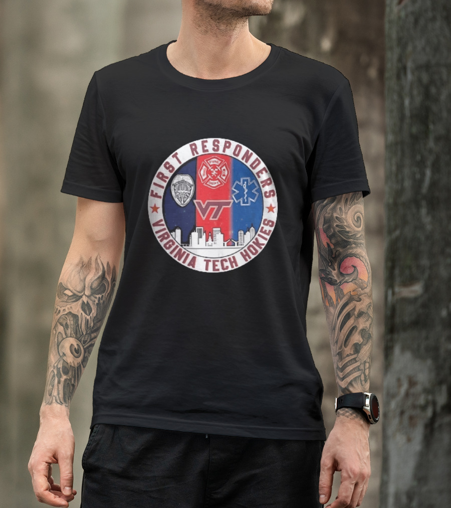 Virginia Tech Hokies First Responders Police Fire Dept EMS Star Skyline T-Shirt