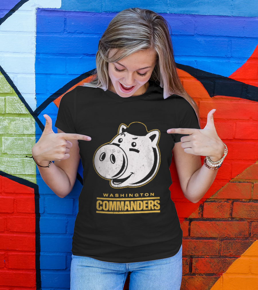 Washington Commanders Distressed Cartoon Pig Hog Hat T-Shirt