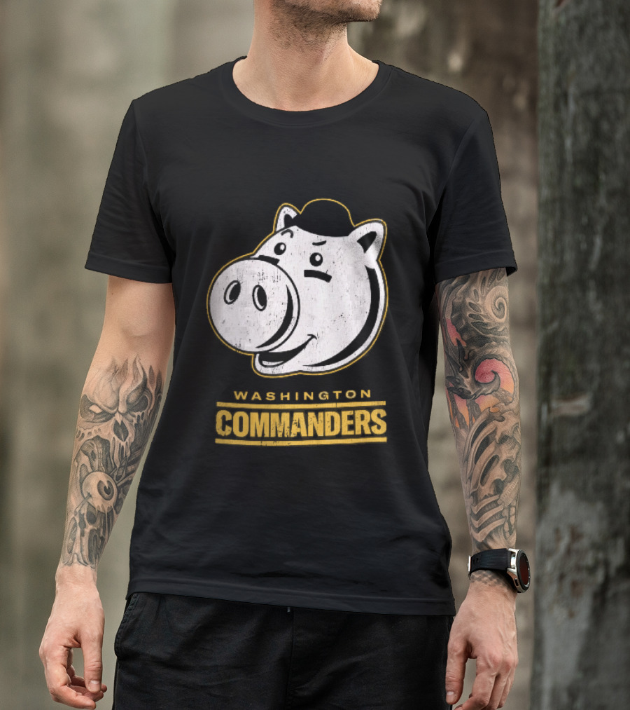 Washington Commanders Distressed Cartoon Pig Hog Hat T-Shirt