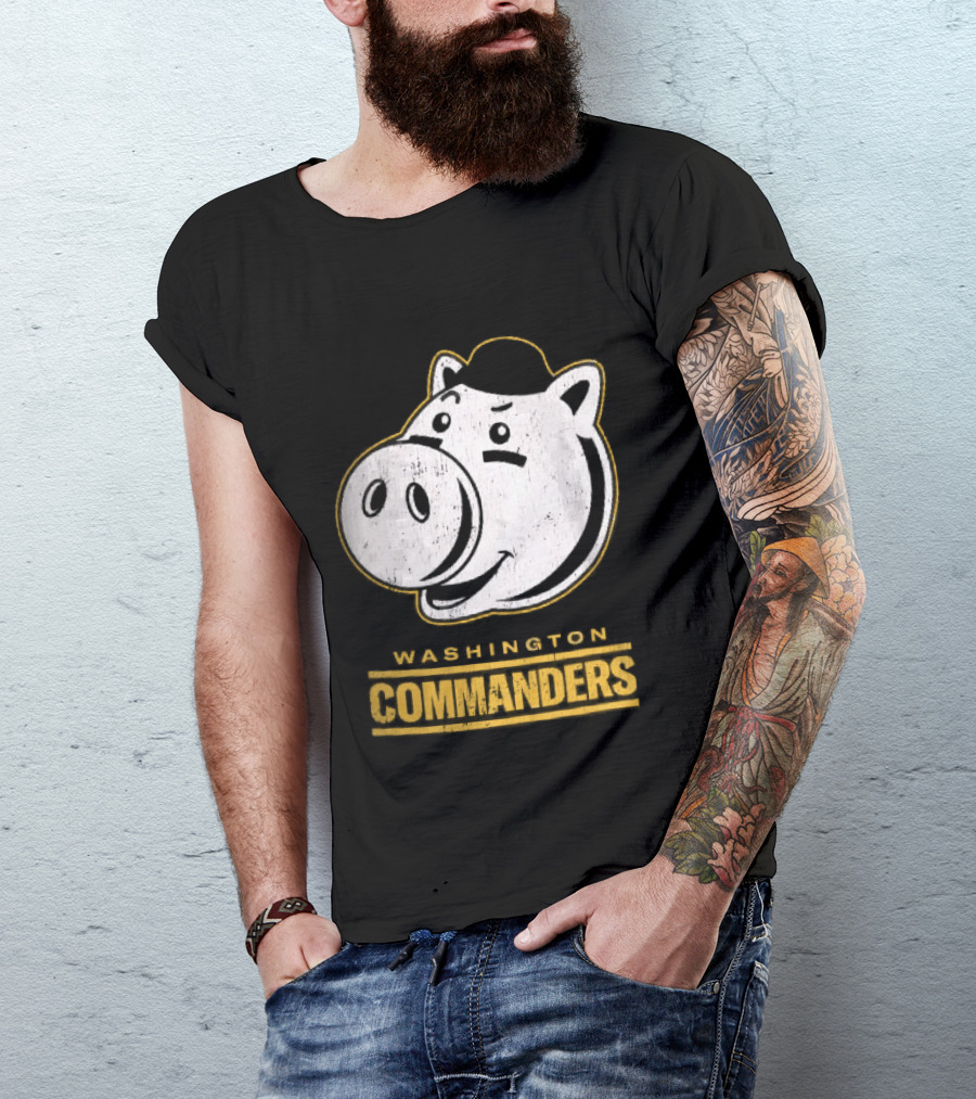 Washington Commanders Distressed Cartoon Pig Hog Hat T-Shirt