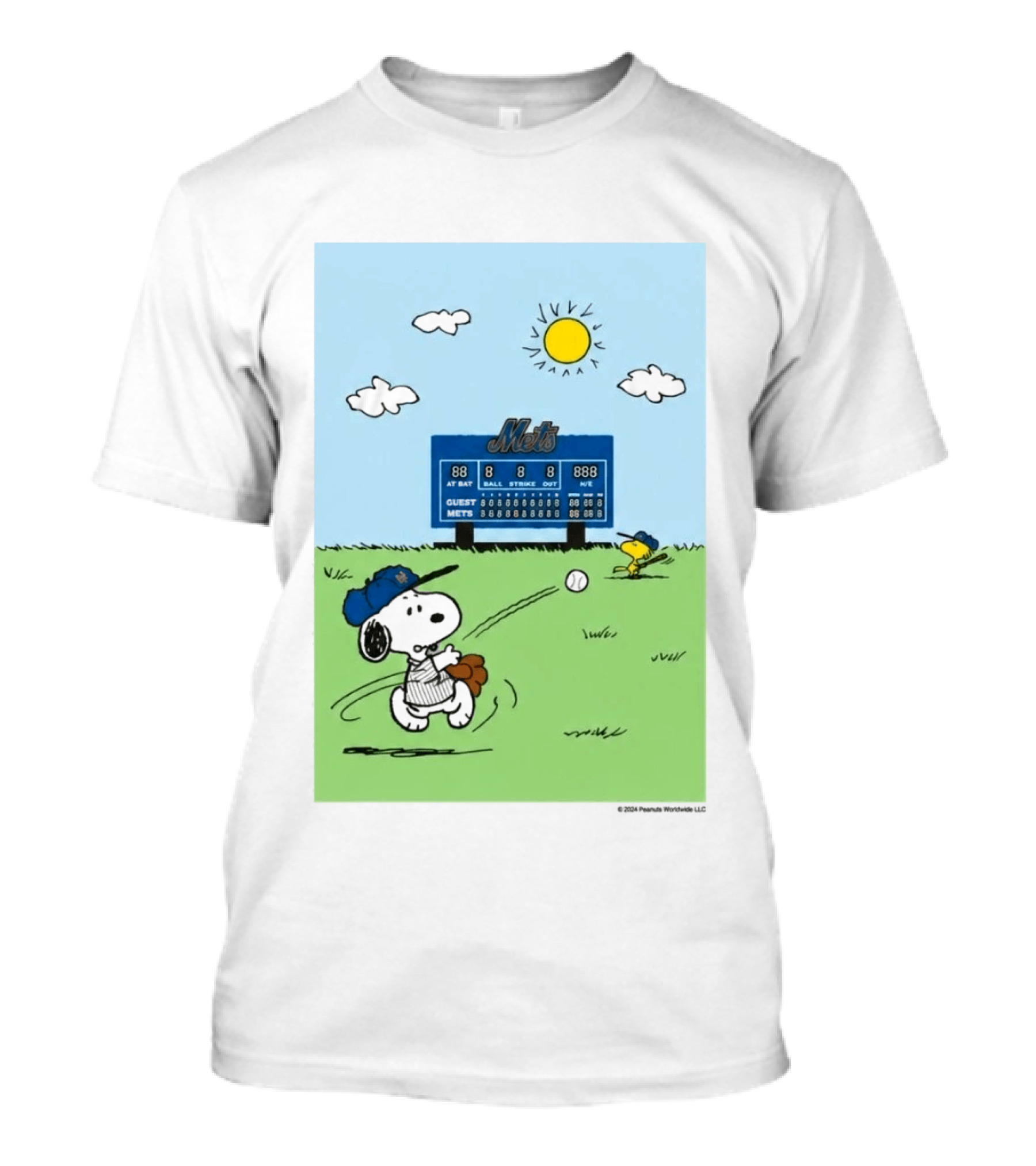 2026 Mets Snoopy Woodstock Baseball Game Scoreboard T-Shirt