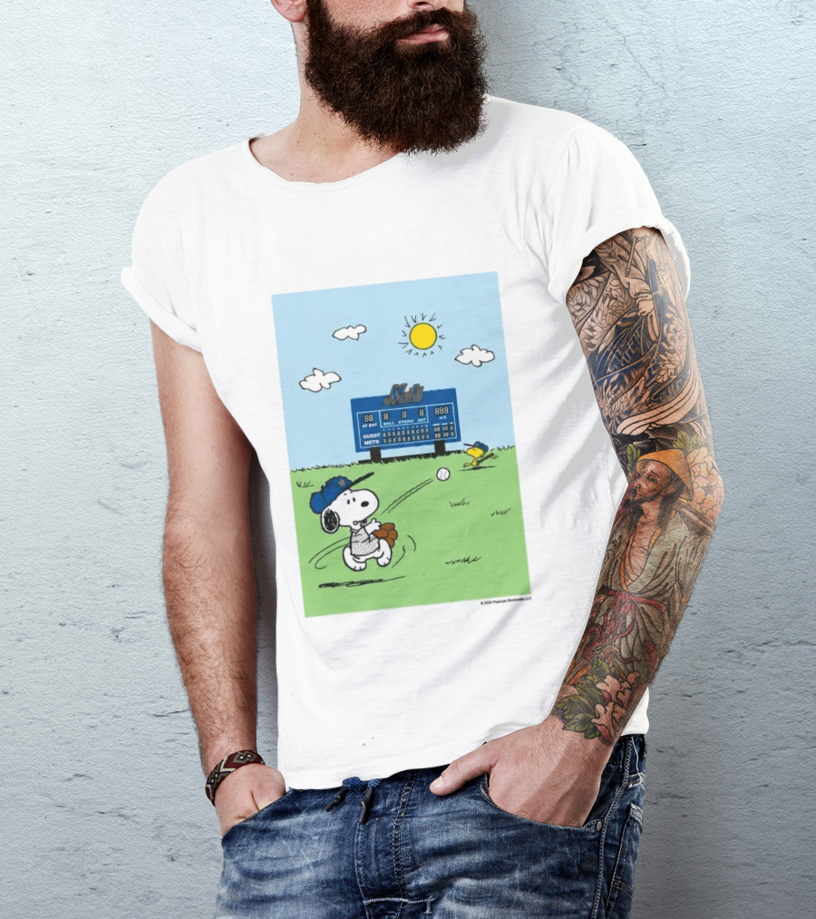 2026 Mets Snoopy Woodstock Baseball Game Scoreboard T-Shirt