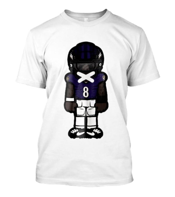 Baltimore Ravens Cartoon Caricature Number 8 Taped Mouth Football Player T-Shirt