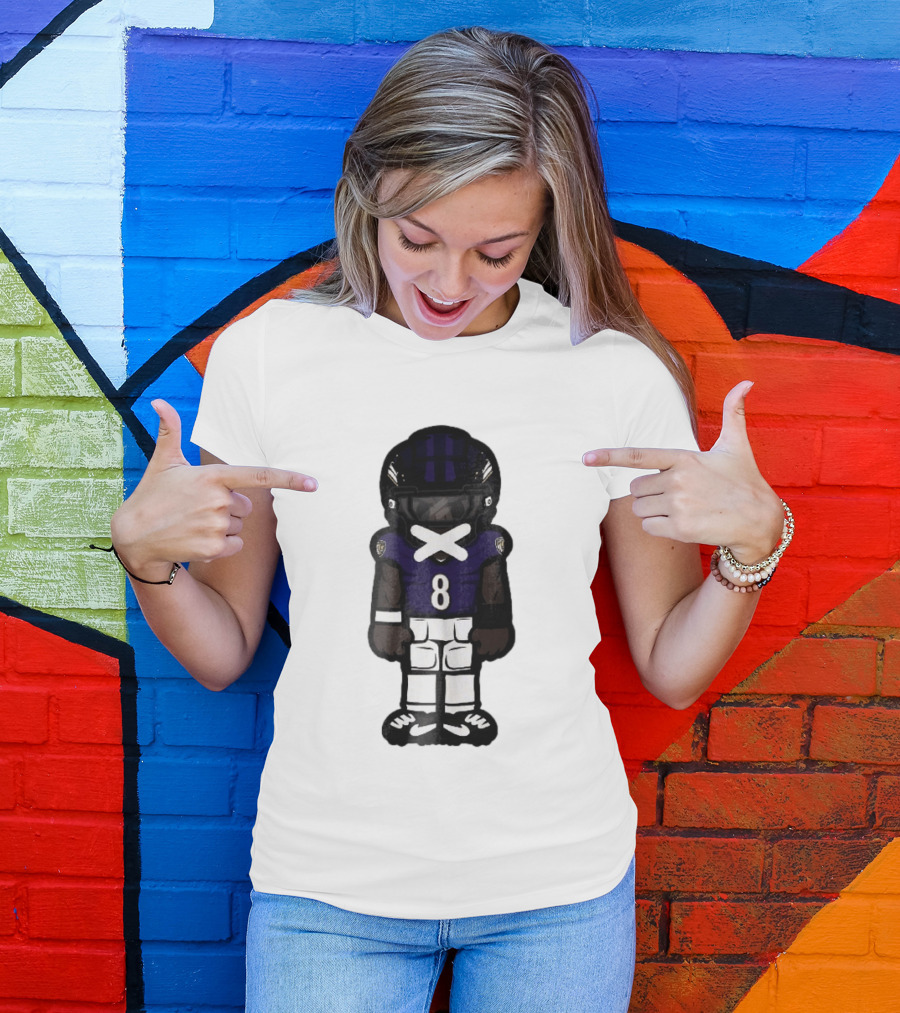 Baltimore Ravens Cartoon Caricature Number 8 Taped Mouth Football Player T-Shirt