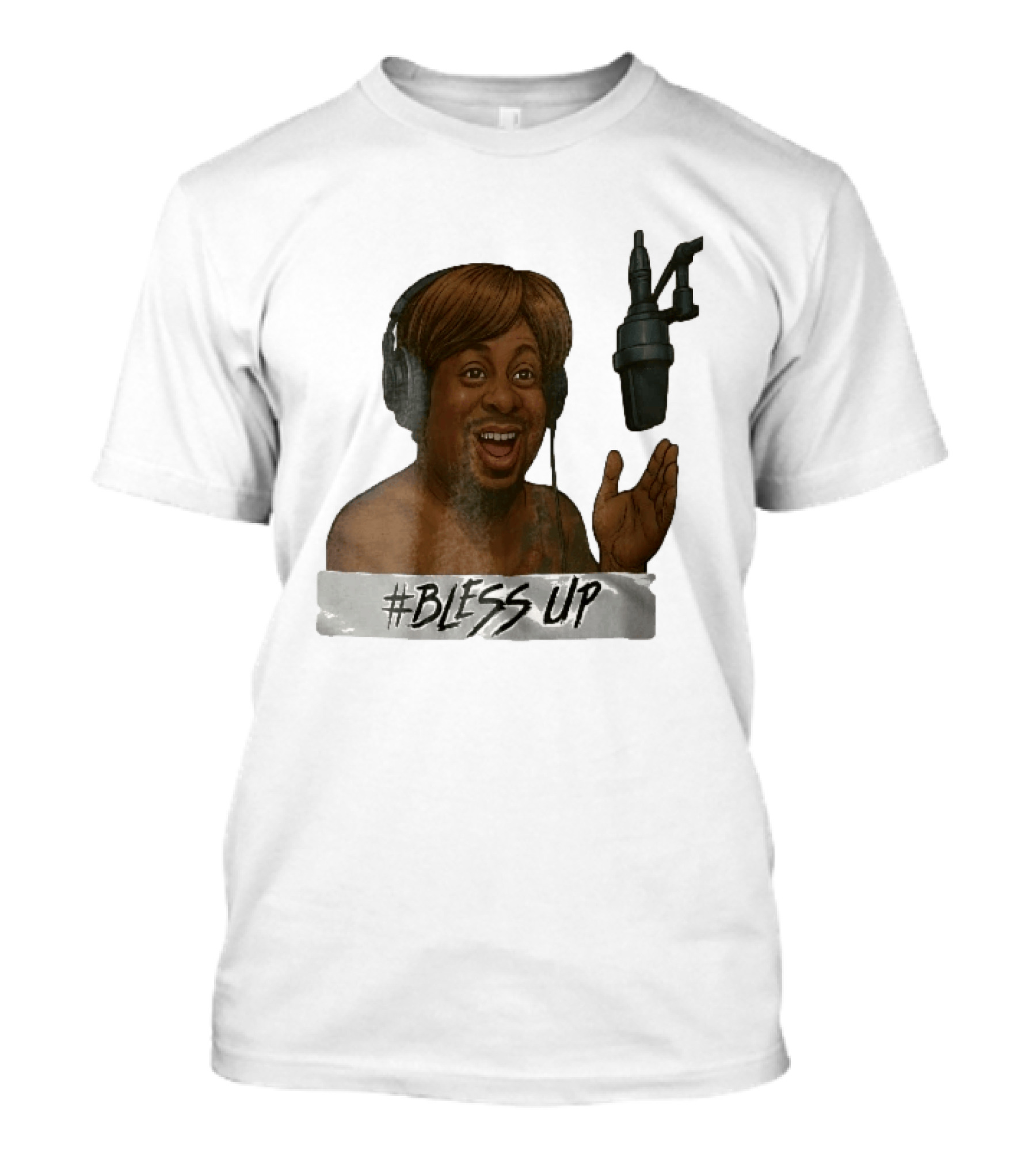 Bless Up Smiling Man Headphones Microphone Caricature T-Shirt