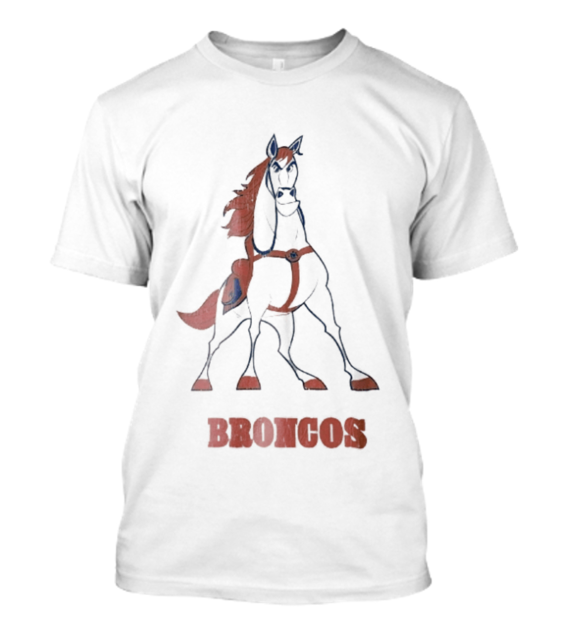 Denver Broncos Cartoon White Horse Orange Mane Harness Broncos T-Shirt
