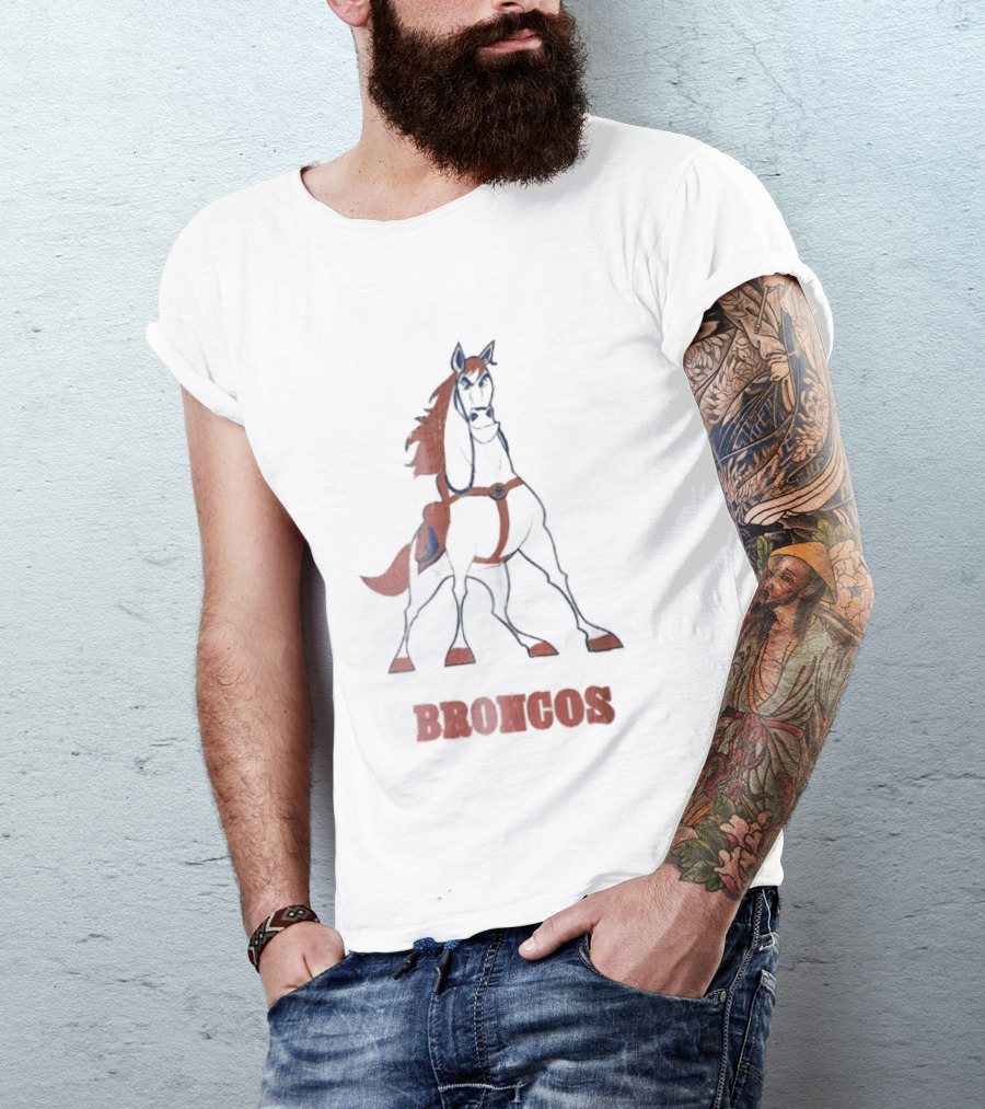 Denver Broncos Cartoon White Horse Orange Mane Harness Broncos T-Shirt