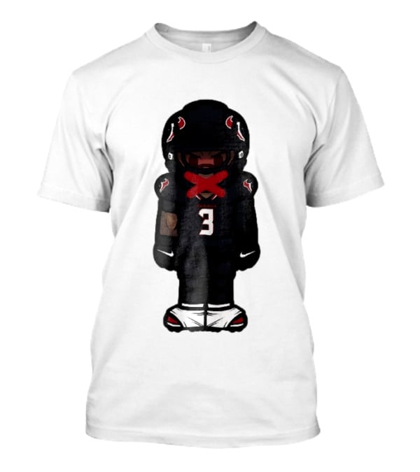 Houston Texans Cartoon Caricature Player Jersey Number 3 Red X Mouth T-Shirt